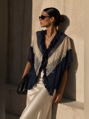 Rare CIEL USA Women’s Bohemian Chic Tunic Blouse Lace Trim Size L
